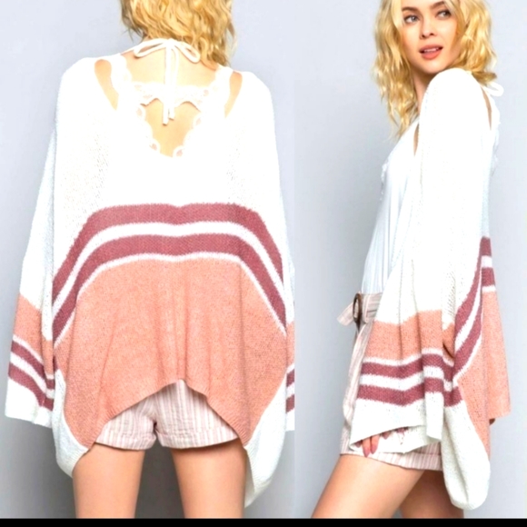 POL Oversized Striped Open Front Vneck back tie Cardigan - Picture 2 of 3